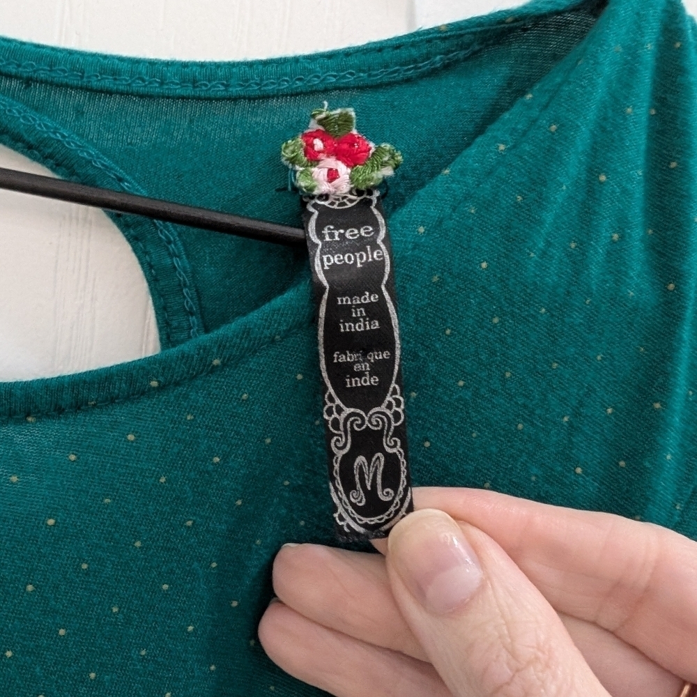 Free People Turquoise Polkadot Floral Embroidered Sleeveless Dress - Picture 5 of 9